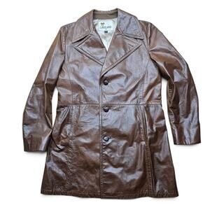 LAKELAND Leather Rancher Coat Men's 44 Long VTG 70s Retro Western Indie Casual